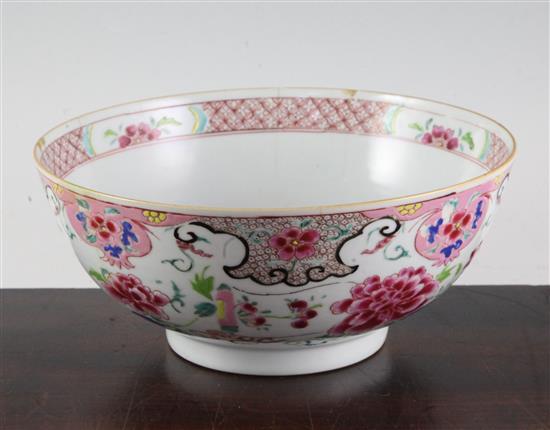 A Chinese famille rose punch bowl, Qianlong period, 22.5cm, cracks and restored chips